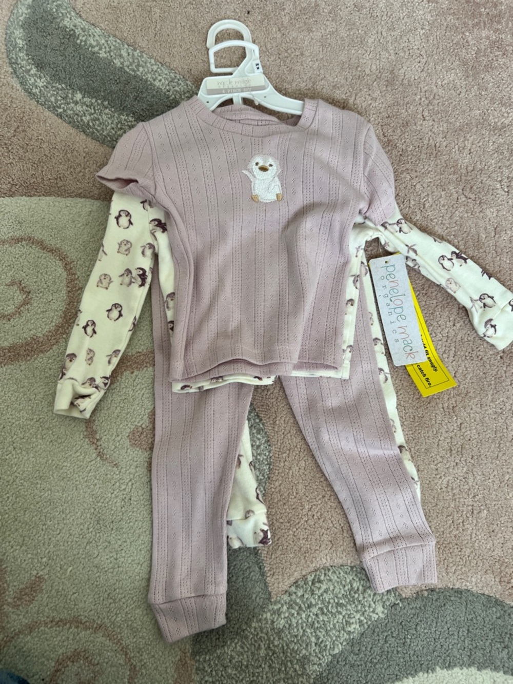 Penelope Mack Mauve Knit Two-Piece Pajama Set with Penguin Details